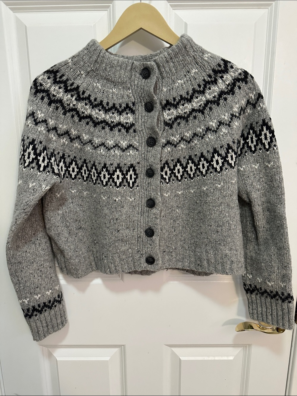 J. Crew Gray and Black Fair Isle Button-Front Cardigan